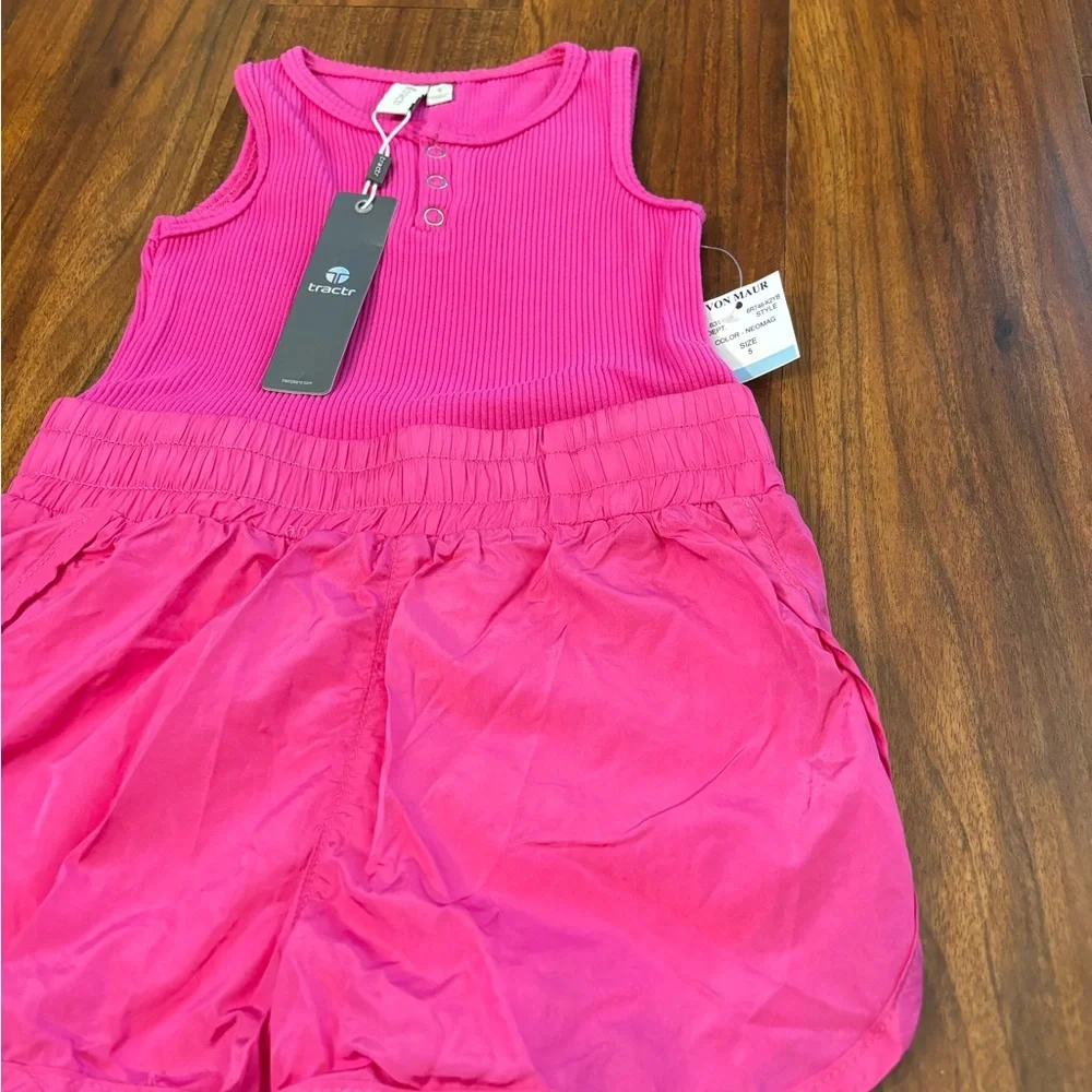 Tractr Girls Running Romper Pink Ribbed Athletic NWT - Picture 4 of 5